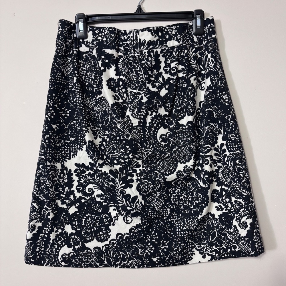 Talbots Womens Size 6 Black White Damask Paisley Print A-Line Stretch Skirt - Picture 4 of 10